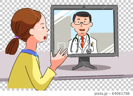 接受在線醫療的年輕女人(在談話期間) 接受在線醫療的年輕女人(在談話期間) 64061786