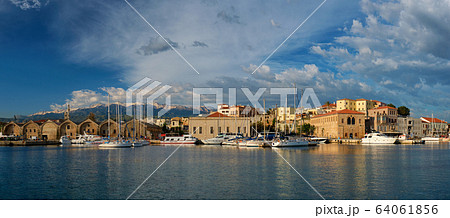 Yachts and boats in picturesque old port of Chania, Crete island. Greece 64061856