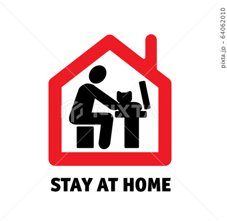 Stay home remote work computer with cat icon sign 64062010