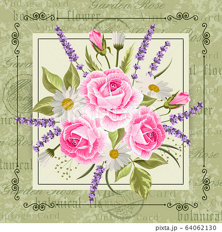 Beautiful flowers for invitation card. Vintage postcard background. Vector illustration Beautiful flowers for invitation card. Vintage postcard background. Vector illustration 64062130