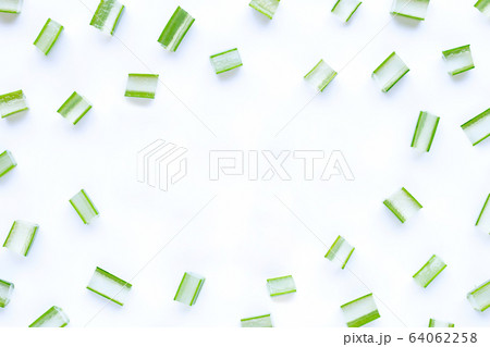 Frame made of aloe vera cut pieces on white Frame made of aloe vera cut pieces on white 64062258