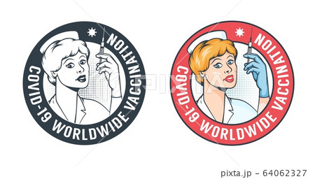 Nurse with syringe - retro vaccination logo Nurse with syringe - retro vaccination logo 64062327