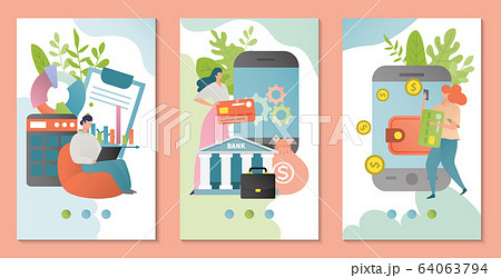 Financial online service vector illustration banner. Business, finance, digital banking concept in internet application. 64063794