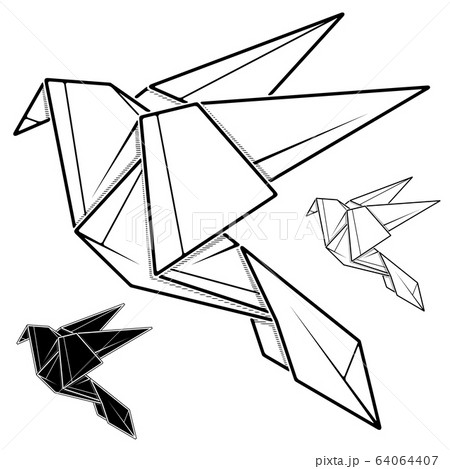 Image of paper dove origami (contour drawing by line). 64064407