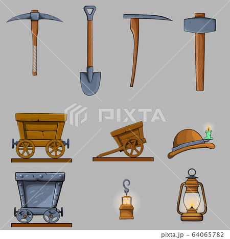 Mining items game cartoon icons set Mining items game cartoon icons set 64065782