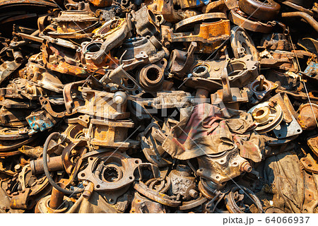 Closeup view of pile of old rusty metal scrap Closeup view of pile of old rusty metal scrap 64066937