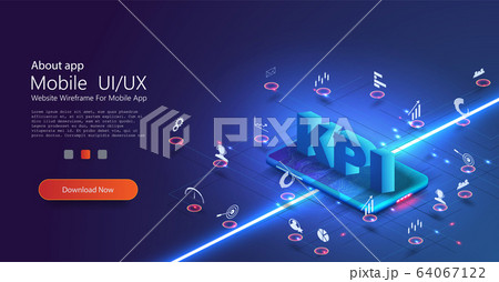 Banner KPI concept with icons. KPI Key Performance Indicators concept web banner with Key aspects of the and icons KPI. Achievement versus planned target. Isometric vector banner 64067122
