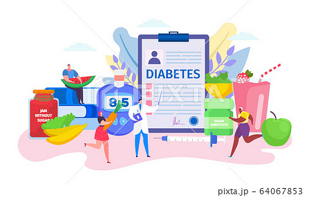 Diabetes concept vector illustration, cartoon flat doctor character advising tiny patient people in healthy lifestyle icon isolated on white 64067853