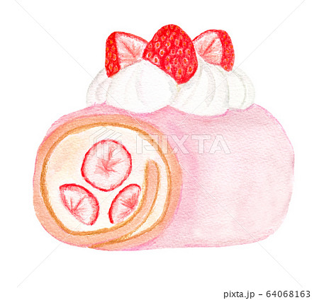 苺のロールケーキ 水彩画 のイラスト素材