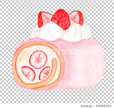 Strawberry roll cake (watercolor painting) - Stock Illustration ...