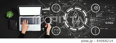 Rapid growth concept with person using laptop computer Rapid growth concept with person using laptop computer 64068214