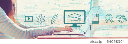 E-learning concept with woman working on a laptop 64068304