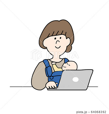 パソコンに向かう女性のイラスト素材