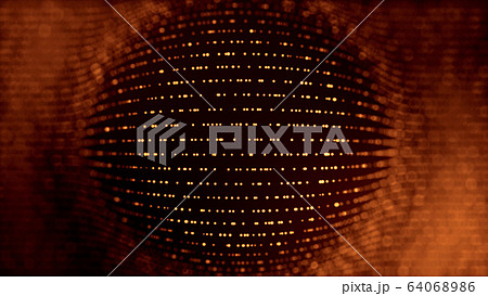 abstract gold background of glow particles form lines, surfaces as futuristic structures in cyberspace or hologram. Sci-fi theme of microworld, nanotechnology or cosmic space. Depth of field bokeh 3 64068986