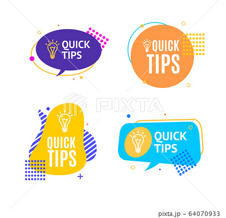 Quick Tips Concept with Abstract Memphis Style Elements Set. Vector 64070933