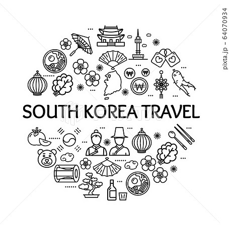 Korea Signs Round Design Template Thin Line Icon Concept. Vector 64070934