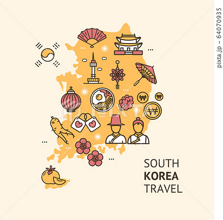 Korea Travel Banner Card with Map. Vector 64070935