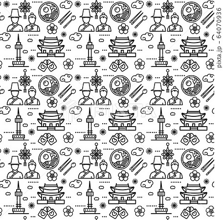 Korea Signs Seamless Pattern Background on a White. Vector 64070936