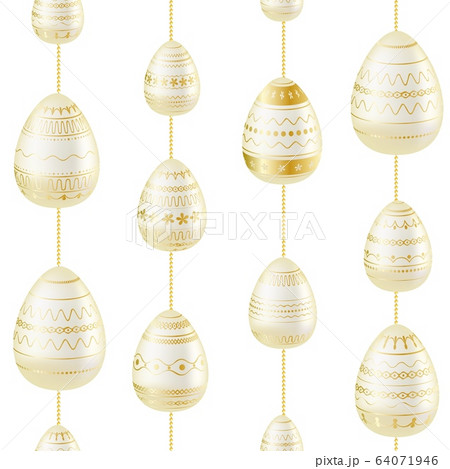 Easter egg. Pattern with realistic Easter eggs. Seamless texture vector illustration. Religious holiday background decoration. White eggs with gold ornaments on white background. Happy Easter Easter egg. Pattern with realistic Easter eggs. Seamless texture vector illustration. Religious holiday background decoration. White eggs with gold ornaments on white background. Happy Easter 64071946