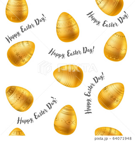 Easter egg. Pattern with realistic Easter eggs. Seamless texture vector illustration. Religious holiday background decoration. Golden eggs with gold ornaments on white background. Happy Easter Easter egg. Pattern with realistic Easter eggs. Seamless texture vector illustration. Religious holiday background decoration. Golden eggs with gold ornaments on white background. Happy Easter 64071948