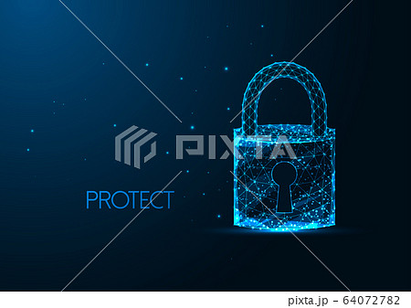 Futuristic cyber security concept with glowing low polygonal padlock with a key hole Futuristic cyber security concept with glowing low polygonal padlock with a key hole 64072782