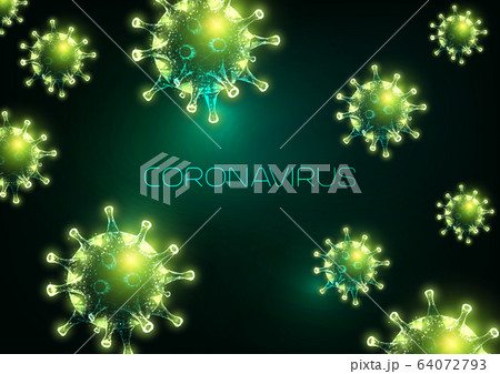 Futuristic coronavirus outbreak abstract background with glowing low polygonal virus cells 64072793