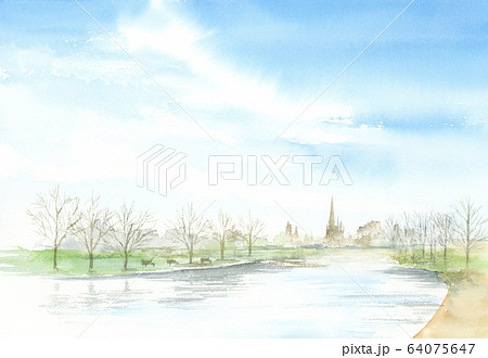 川のある景色 ボートン・オン・ザ・ウォーター 水彩画 川のある景色 ボートン・オン・ザ・ウォーター 水彩画 64075647