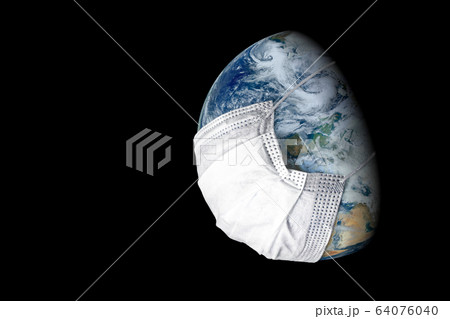 Earth in medical mask isolated on black 64076040