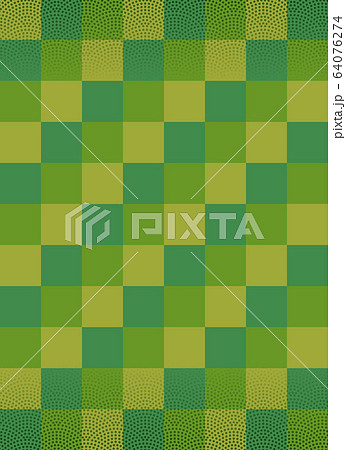日本の伝統文様　市松文様と江戸小紋（鮫小紋）の背景用素材イラスト　緑系｜帯グラデーション　年賀状用 64076274