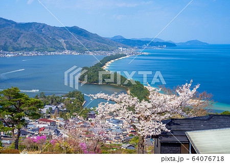 日本三景の天橋立 桜が満開の丹後半島天橋立 64076718
