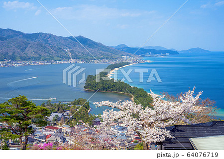 日本三景の天橋立 桜が満開の丹後半島天橋立 日本三景の天橋立 桜が満開の丹後半島天橋立 64076719