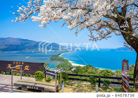 日本三景の天橋立 桜が満開の丹後半島天橋立 日本三景の天橋立 桜が満開の丹後半島天橋立 64076736