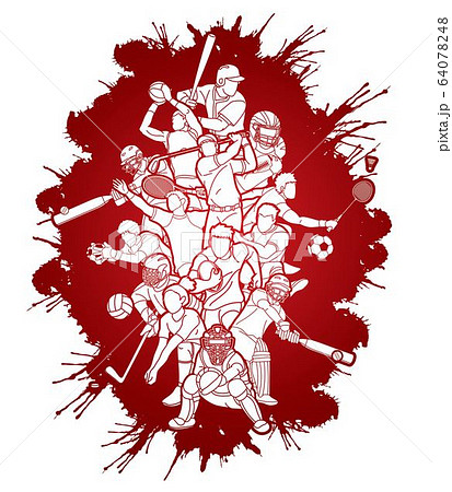 Sports Mix Sport players action  cartoon graphic vector 64078248
