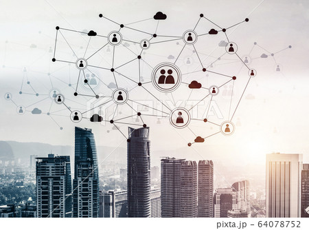 Modern city and social net as concept for global networking 64078752