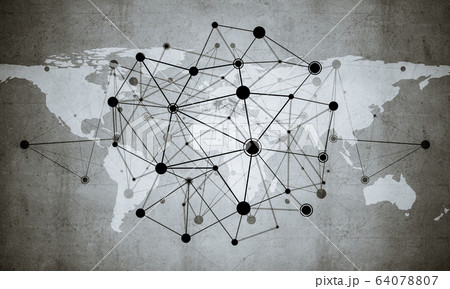 Lines and dots as networking idea drawn on cement background Lines and dots as networking idea drawn on cement background 64078807