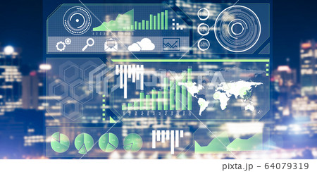 Financial consulting and analytics concept with infographs on sc 64079319