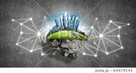 Concept of modern networking technologies and eco green construction Concept of modern networking technologies and eco green construction 64079543