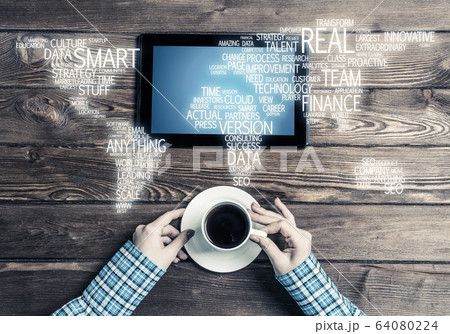 Concept of international business or connection with woman using Concept of international business or connection with woman using 64080224