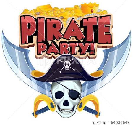 Font design for word pirate party with skull and 64080643