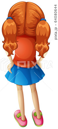 Back of little girl with red hair on white 64080644