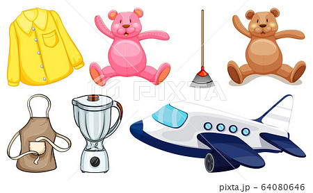 Large set of many toys on white background 64080646