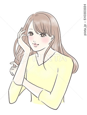 微笑んでいる女性 背景なし（黄色） 64080884