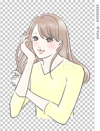 微笑的女人沒有背景(黃色) 微笑的女人沒有背景(黃色) 64080884