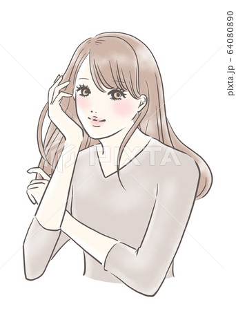 微笑んでいる女性 背景なし (ベージュ) 微笑んでいる女性 背景なし (ベージュ) 64080890