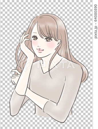 微笑的女人沒有背景（米色） 64080890