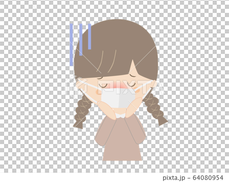 熱が出て体調が悪そうな女の子 64080954