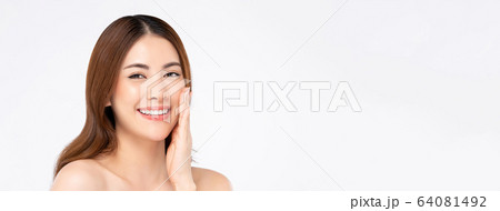 Smiling Asian woman with fair skin and hand Smiling Asian woman with fair skin and hand 64081492