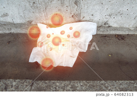 Dirty used wet wipe napkin contaminated with germs 64082313