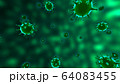 Viruses, Virus Cells under microscope, floating in fluid with green background. Pathogens outbreak of bacterium and virus, disease causing microorganisms. COVID-19 Coronavirus. 64083455