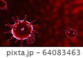 Viruses, Virus Cells under microscope, floating in fluid with red background. Pathogens outbreak of bacterium and virus, disease causing microorganisms. COVID-19 Coronavirus 64083463
